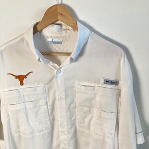 Columbia PFG Texas Longhorns Mens XL White Sleeve Fishing Vent Shirt Performance